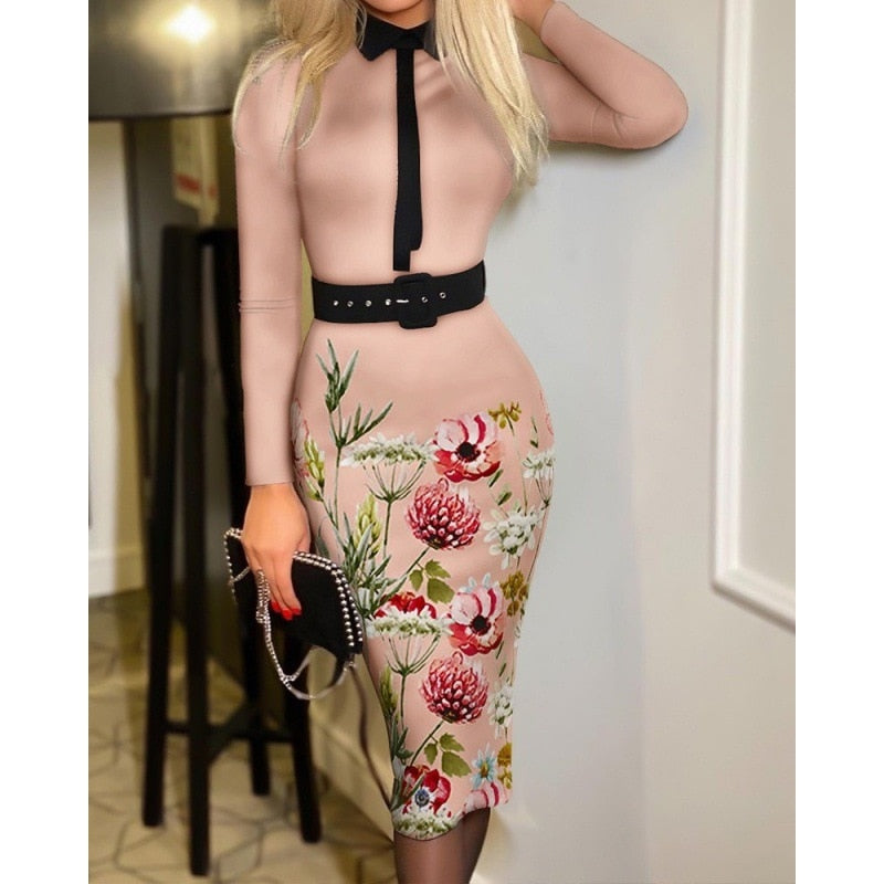 Women Popular Fashion Print Dress With Belt