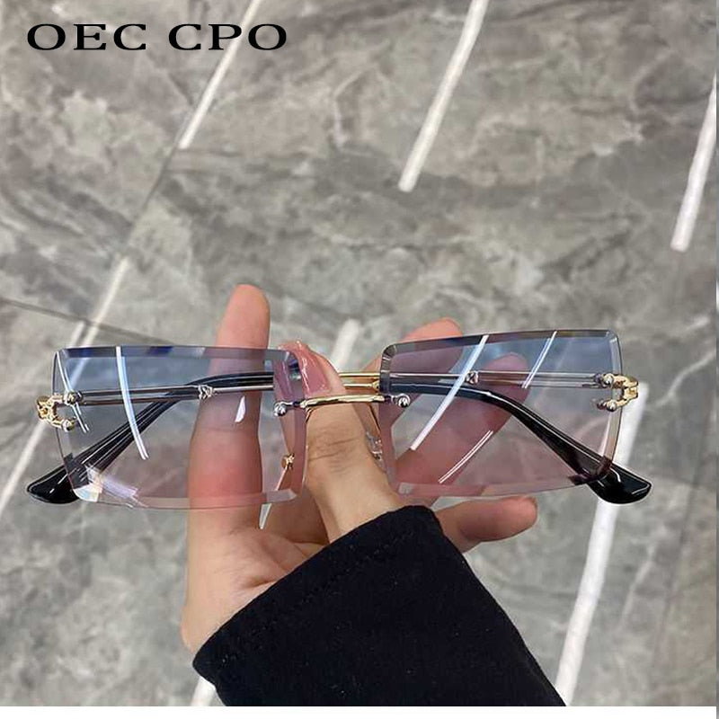 Women Rimless Rectangle Sunglasses UV400