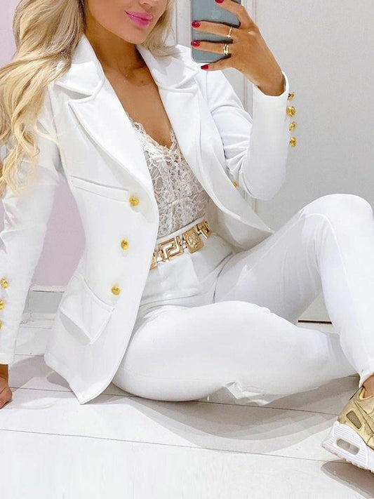 Women New Two Pieces Set Formal Long Sleeve Jacket and Trousers