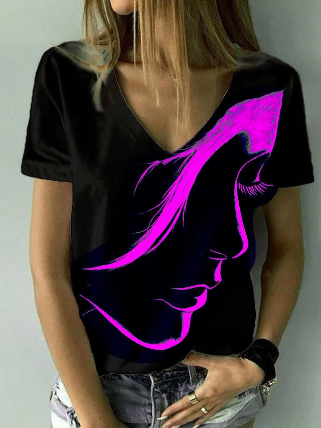 Women Fashion Abstract Portrait Painting T Shirt