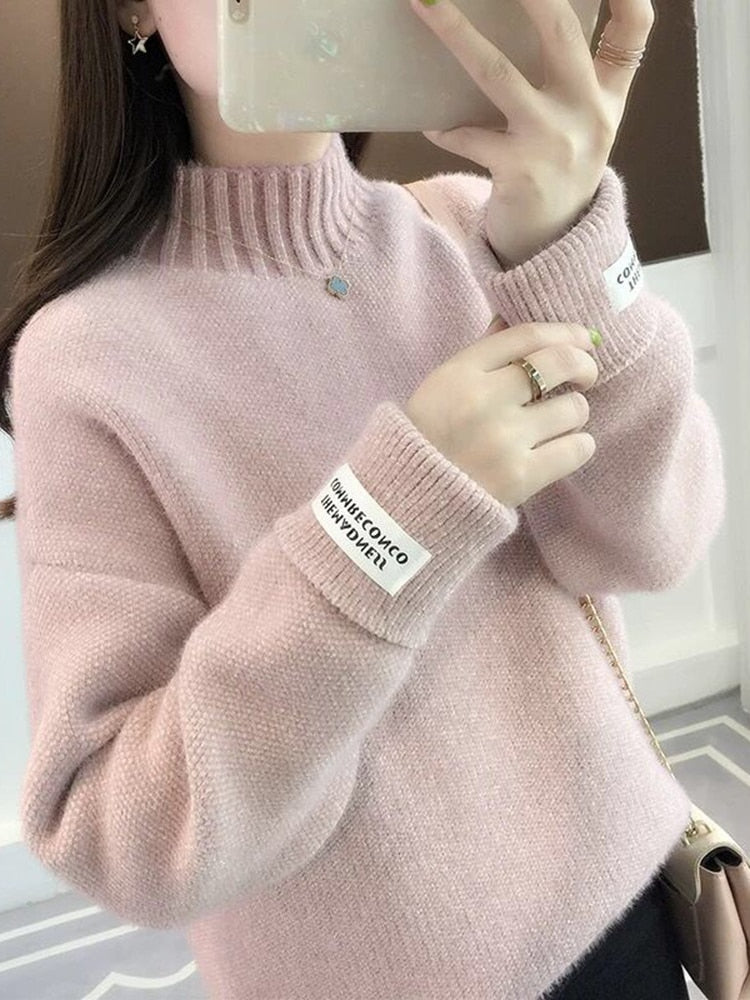 Women Knitted Winter Pullover Turtleneck Long Sleeve Sweater