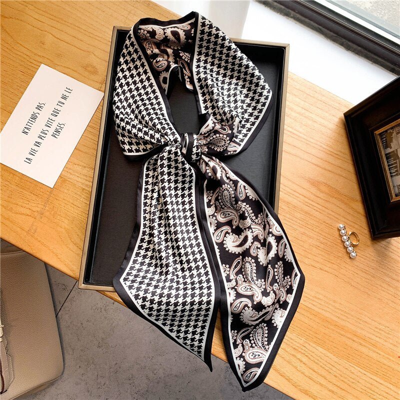 Women Silk Skinny Scarf Luxury Hair Bands Scrunchies Ribbon Lady Wrap Headband Neck Tie Foulard Female Bandana