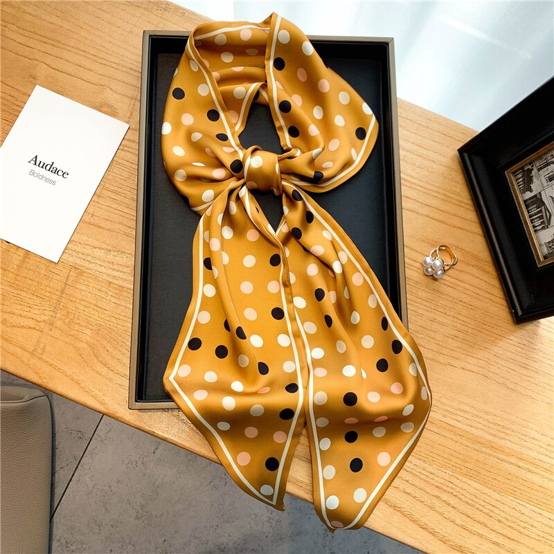 Women Silk Skinny Scarf Luxury Hair Bands Scrunchies Ribbon Lady Wrap Headband Neck Tie Foulard Female Bandana