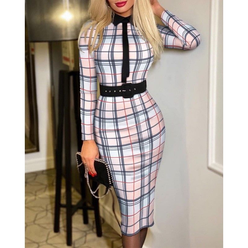 Women Popular Fashion Print Dress With Belt