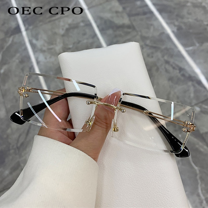 Women Rimless Rectangle Sunglasses UV400