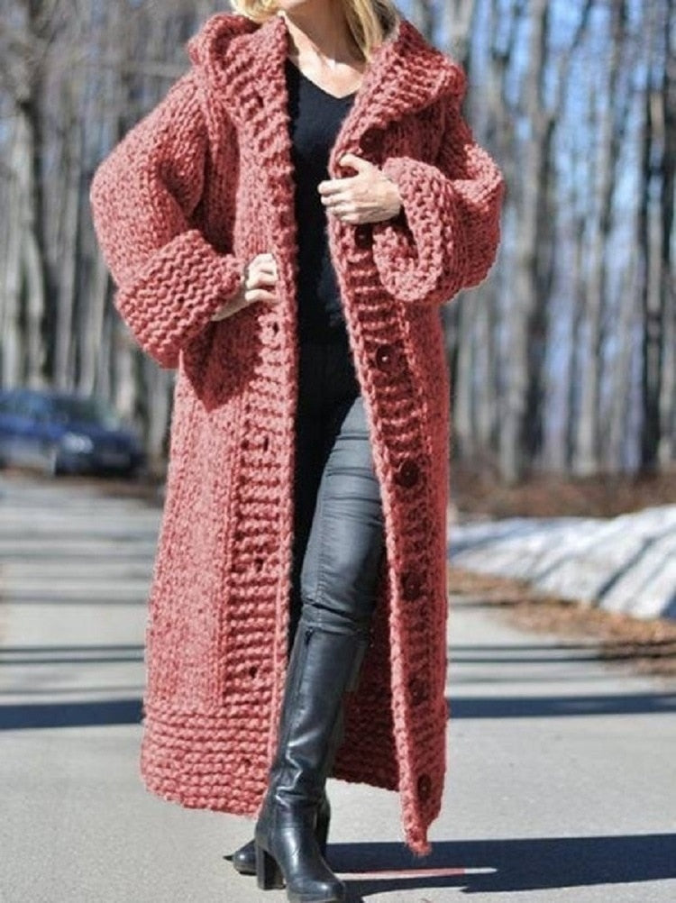 Women New Loose Knit Hooded Cardigan Sweater Coat