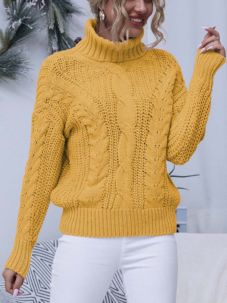 Women Winter Turtleneck Sweater Loose Short Elegant Warm Knitted