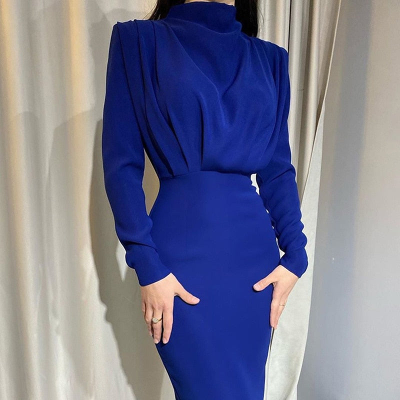 Women Casual Solid Colors Draw Waist Long Sleeve Dresses