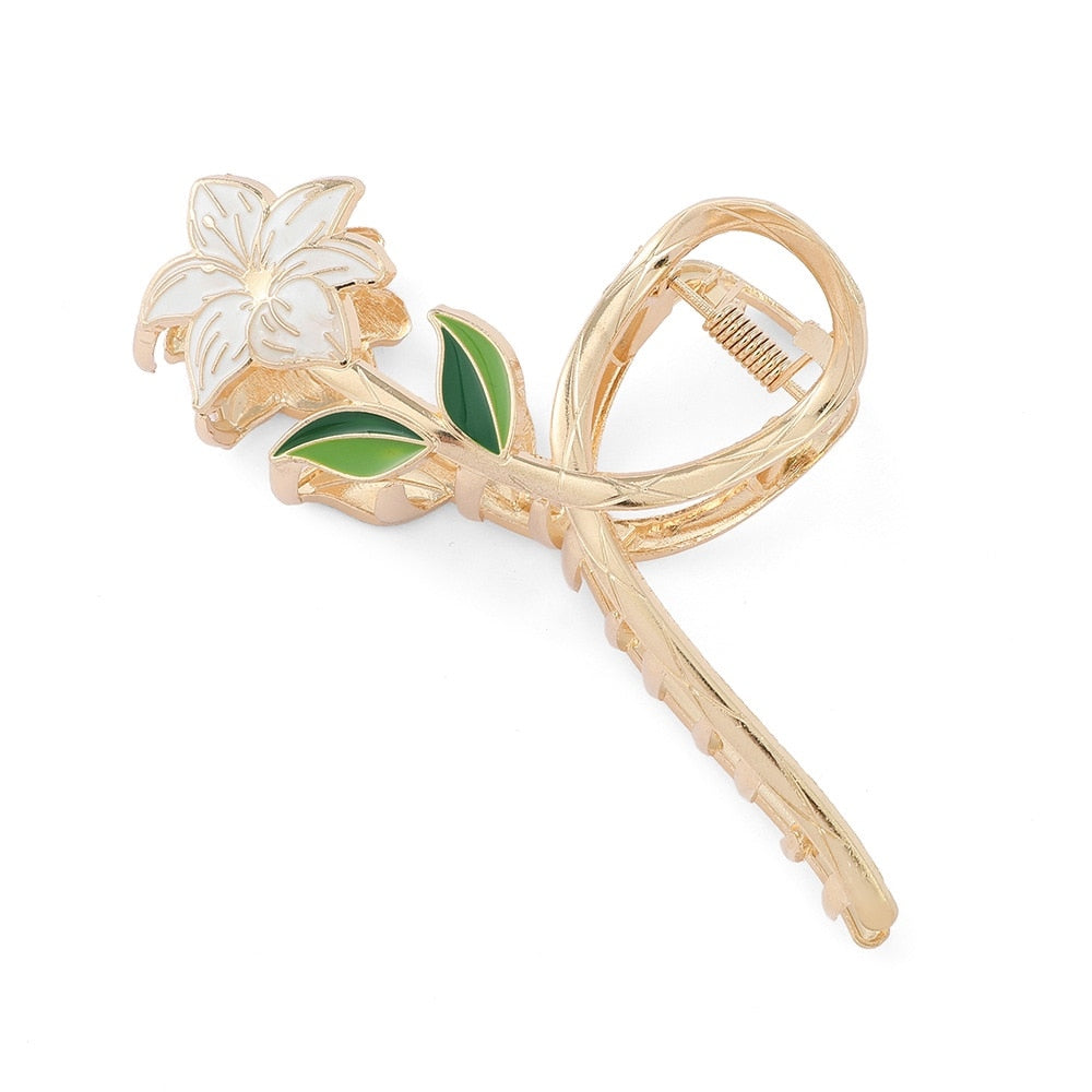 New Women Elegant Gold Flowers Hair Claw Clips Ponytail Clip Headwear hair accessories