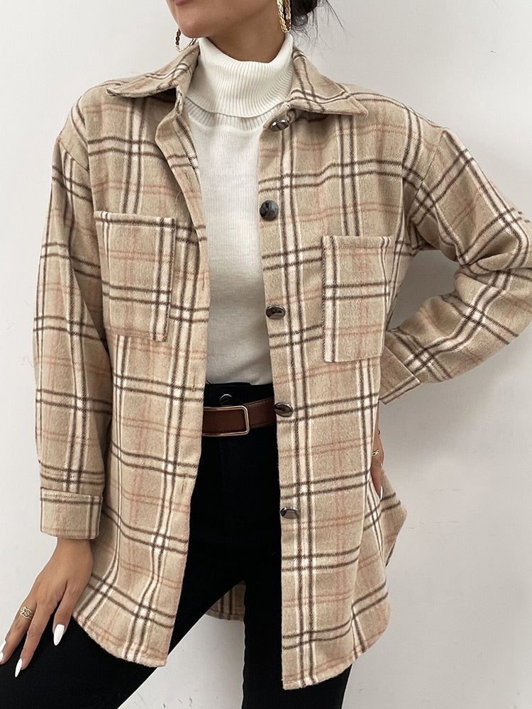 Women Casual Autumn Plaid Shirt