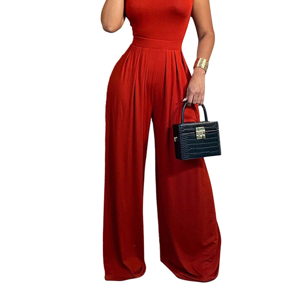 Women Casual Pants Long Wide Pants Solid Color High Waist