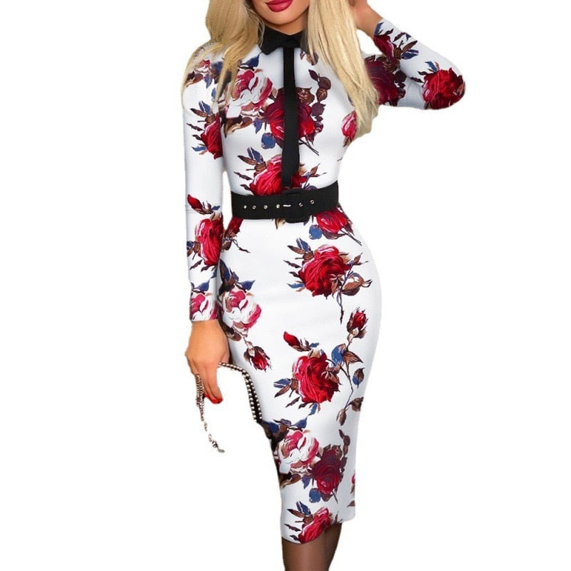 Women Popular Fashion Print Dress With Belt