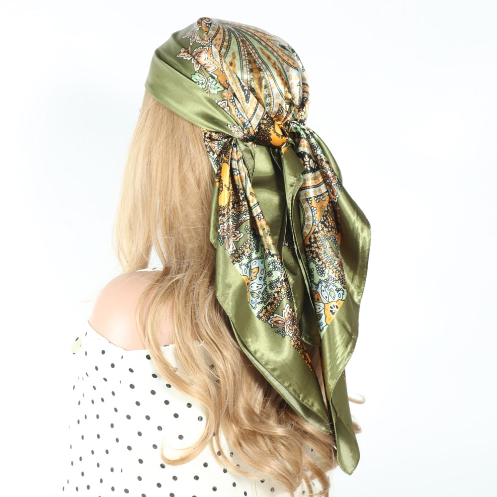 Women Vintage Four Seasons Silk Scarf top Headwraps