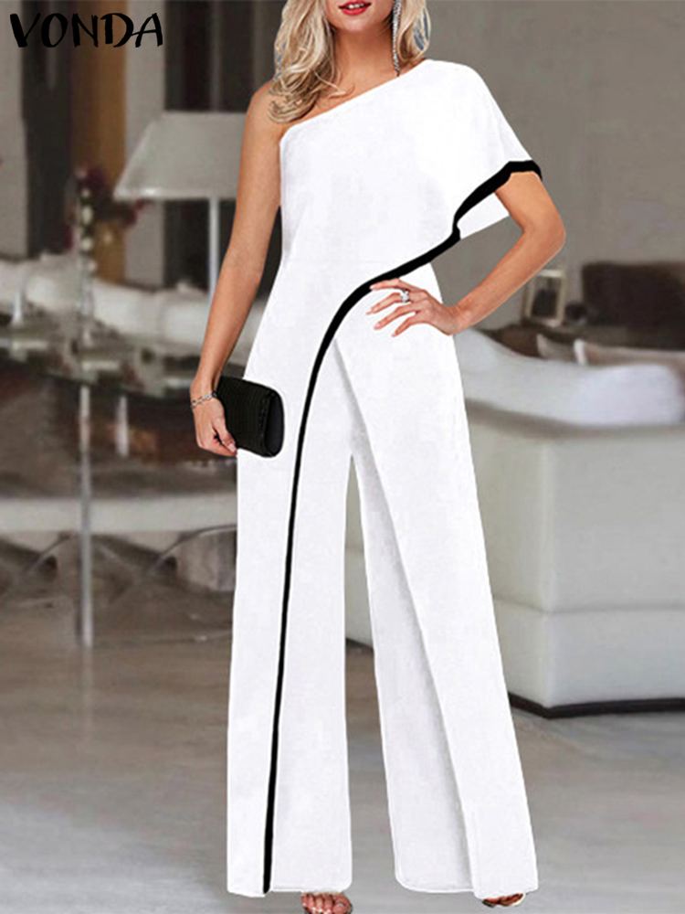 Women Elegant Solid One Shoulder Jumpsuits