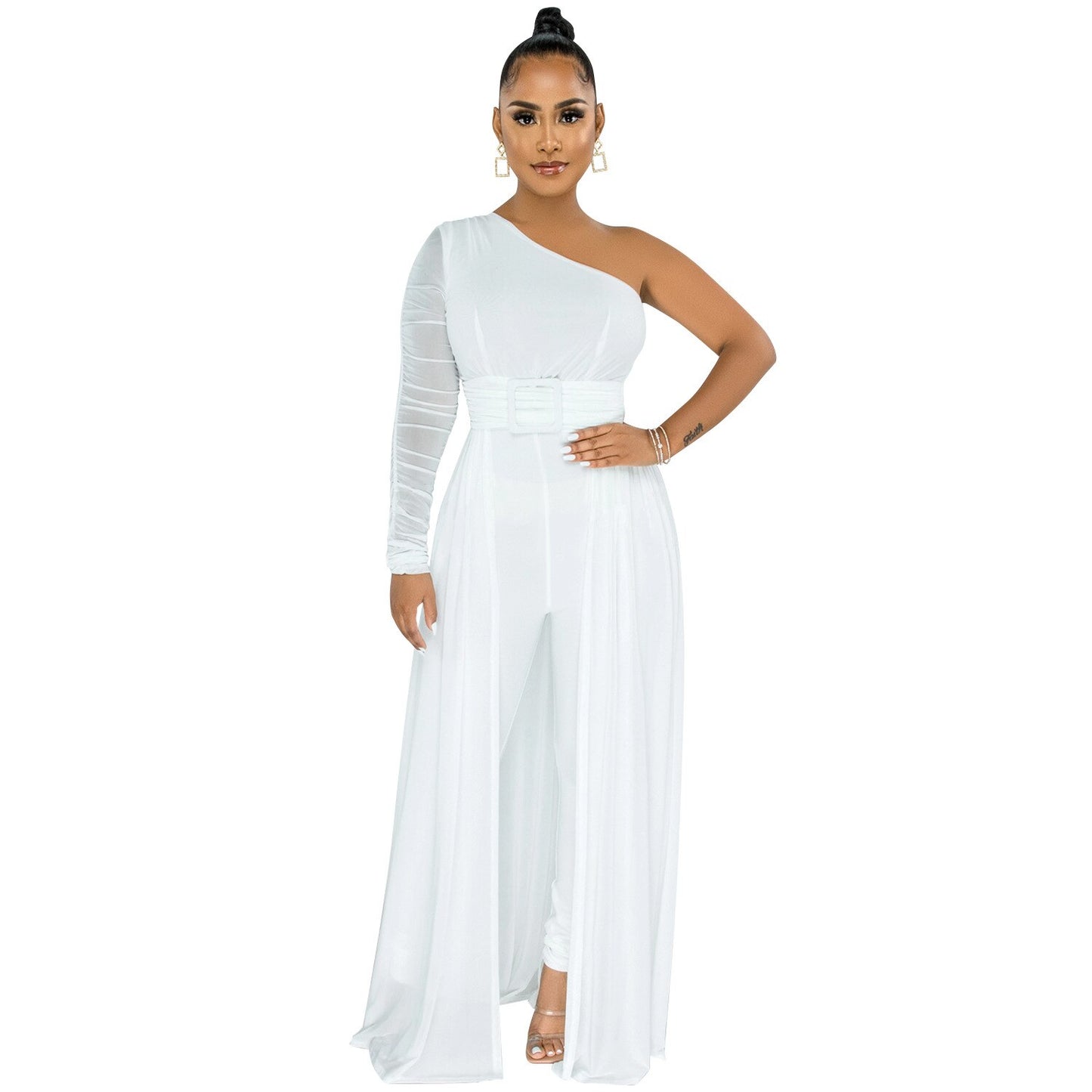 Women New  Off-Shoulder Dresses Style High Waist Jumpsuit  One Sleeve Sexy Playsuit