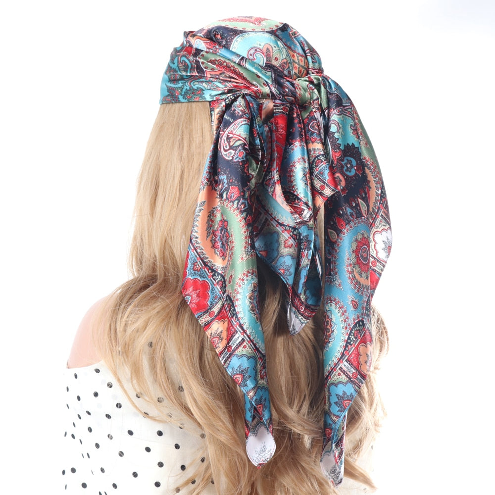 Women Vintage Four Seasons Silk Scarf top Headwraps