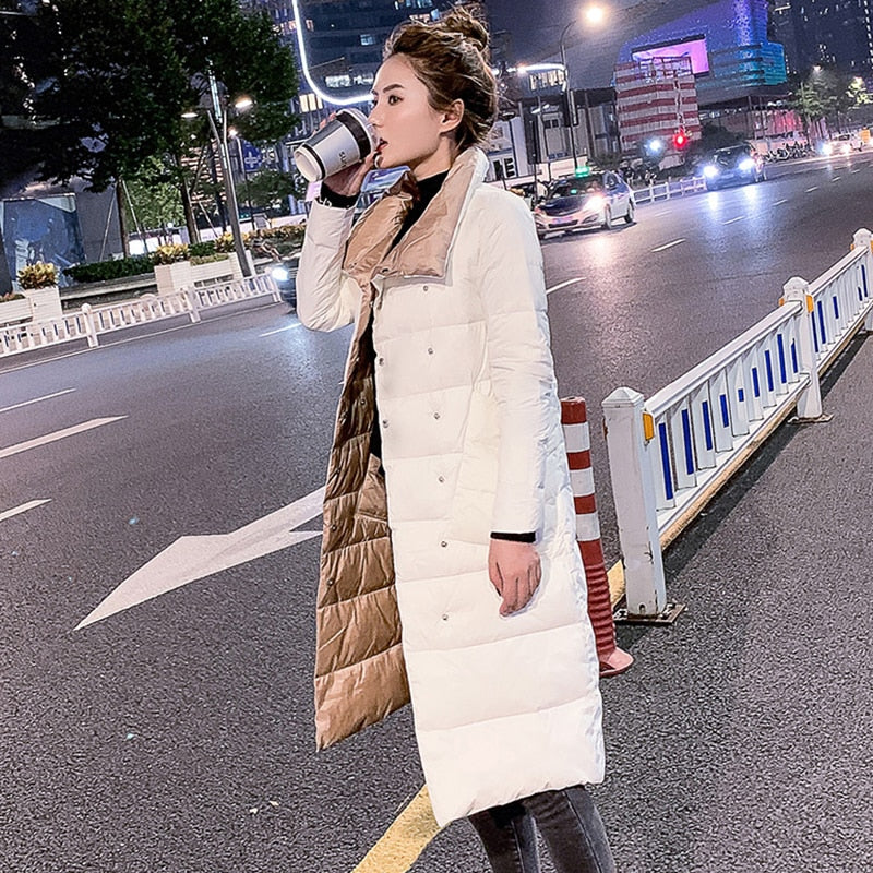 Women Double Sided Down Long Jacket