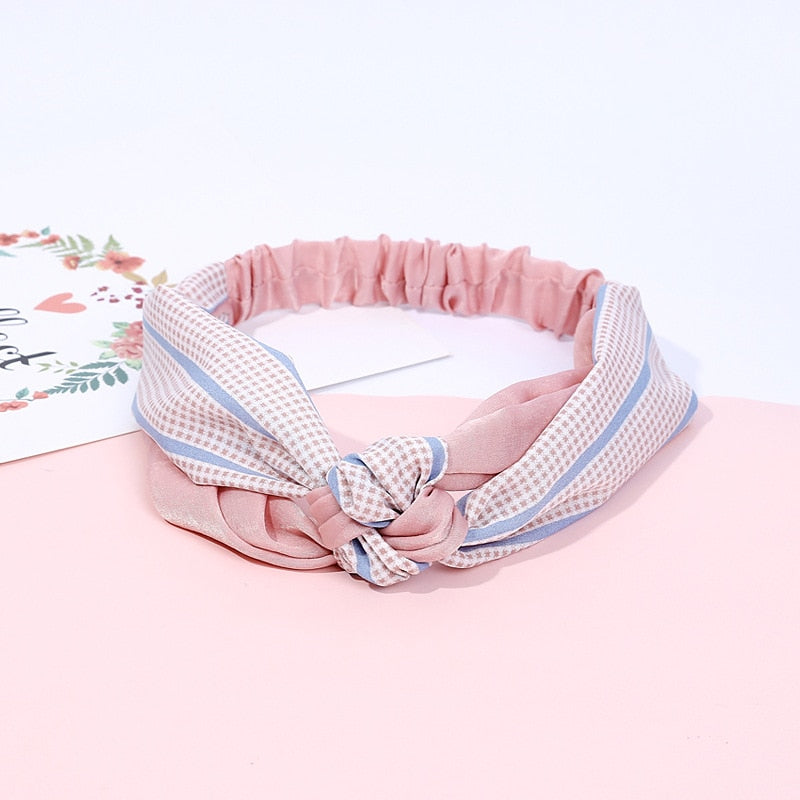 Women Elegant Soft Headband Vintage Cross Knot Elastic Hair Bands Solid